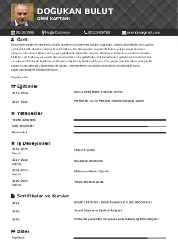 Gemi Kaptanı CV Örnekleri cv indir